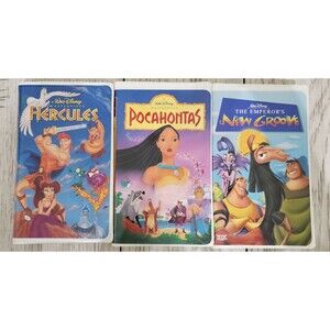 Disney Pocahantas, Hercules & The Emperor's New Groove VHS Tapes w/Clamshells